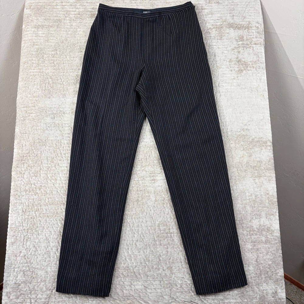 Giorgio Armani Black Pinstripe Wool‎ Blend Straight Leg Trousers Italy Size 46
